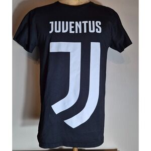 Juventus Big Logo T-Shirt Mens Large 100% Cotton Black MADE IN ITALY